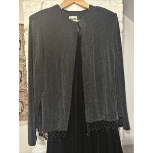 R&M Richards Women's Vintage Velvet Maxi‎ Dress with Sparkly Jacket Size16 Black